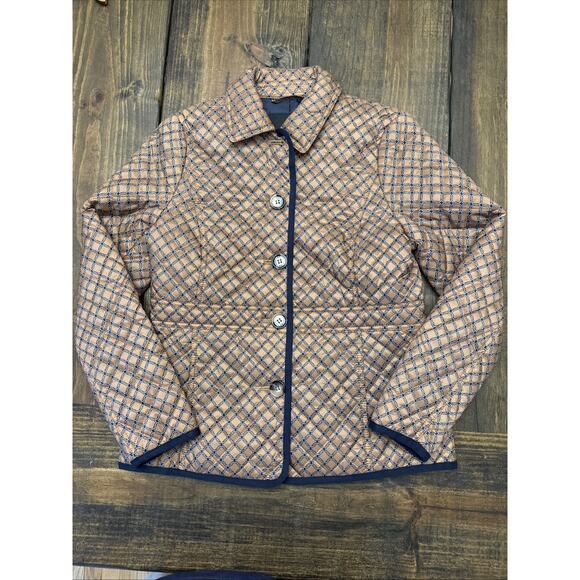 Size Small Talbots Quilted‎ Gold Navy Chain Pattern Equestrian Jacket - Picture 1 of 6